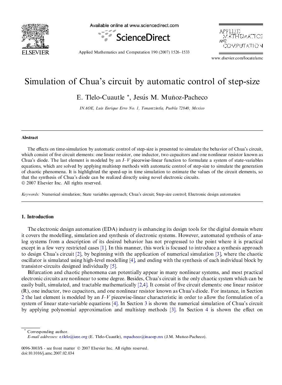 Simulation of Chua’s circuit by automatic control of step-size