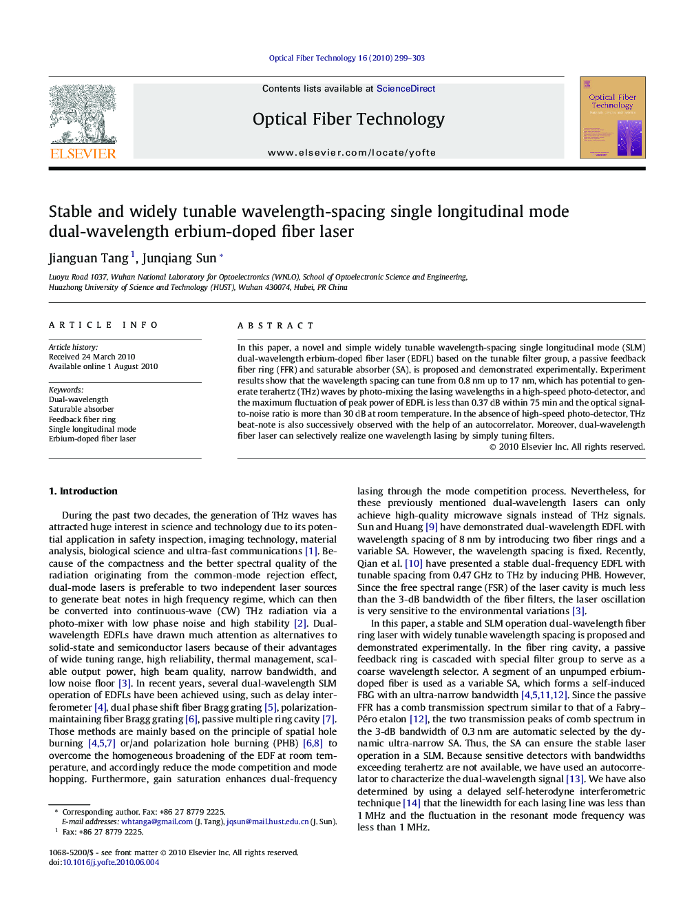 Stable and widely tunable wavelength-spacing single longitudinal mode dual-wavelength erbium-doped fiber laser