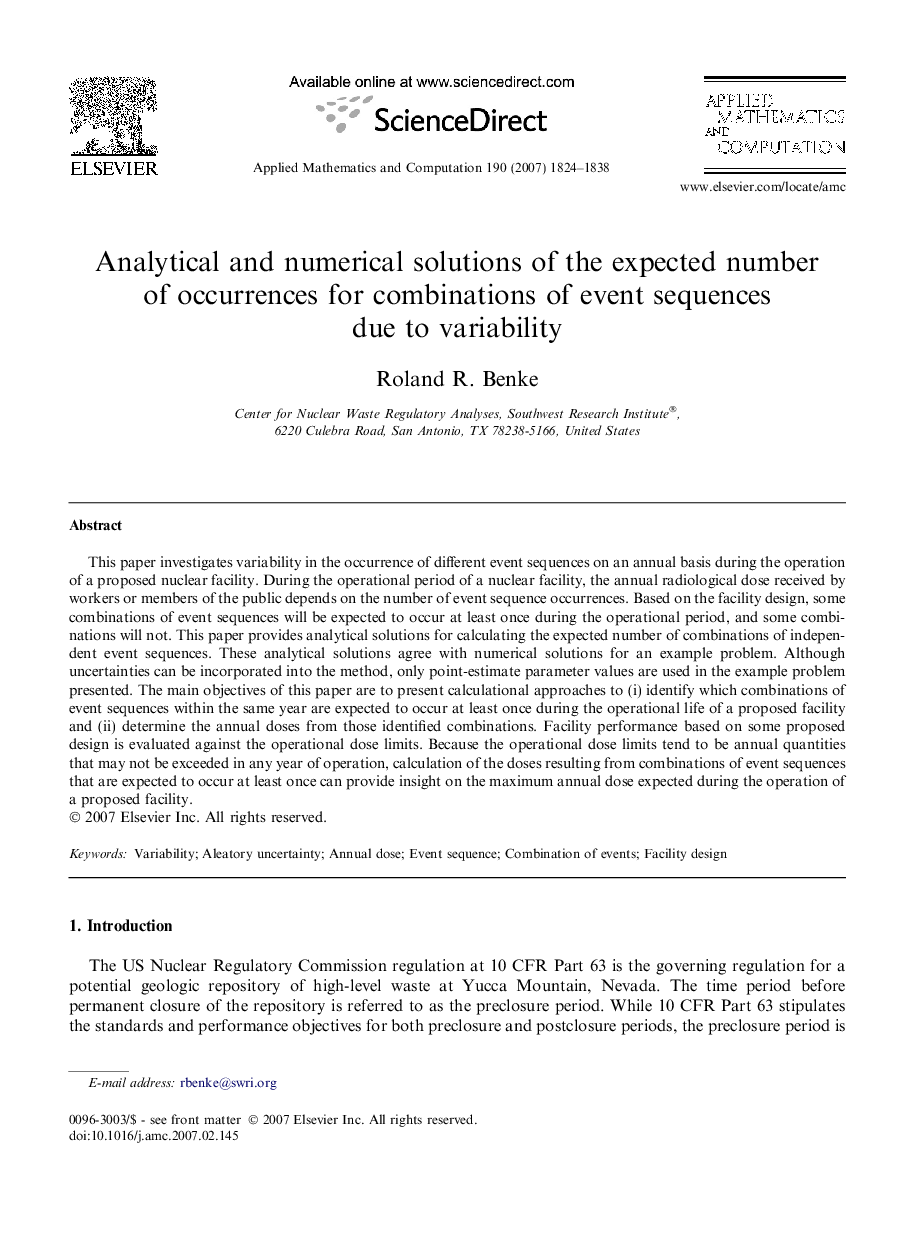 Analytical and numerical solutions of the expected number of occurrences for combinations of event sequences due to variability