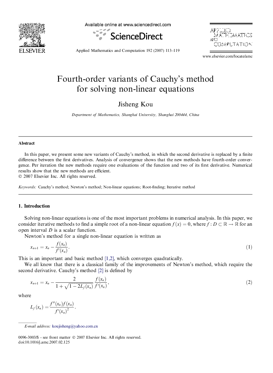 Fourth-order variants of Cauchy's method for solving non-linear equations