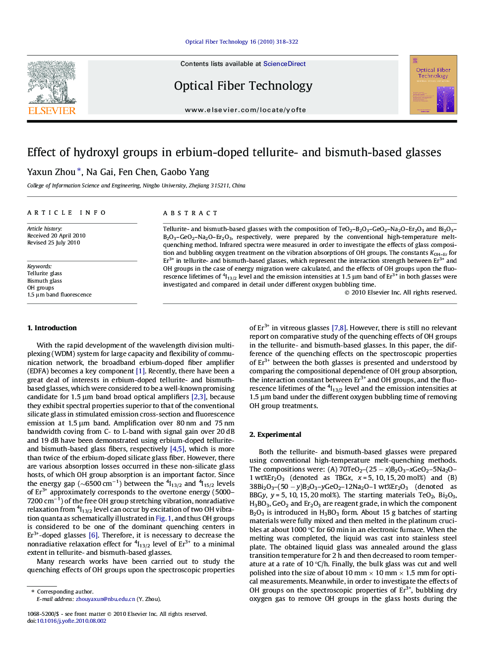 Effect of hydroxyl groups in erbium-doped tellurite- and bismuth-based glasses