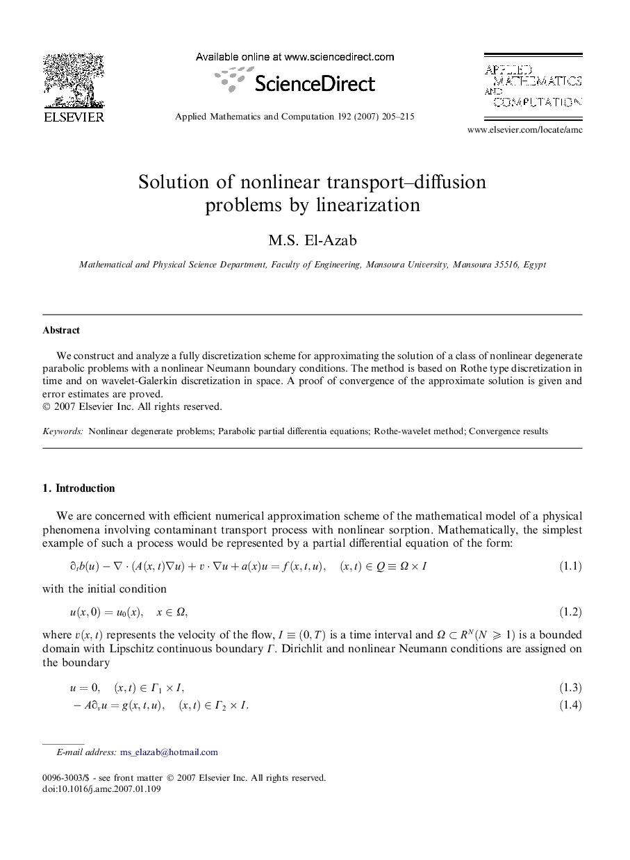 Solution of nonlinear transport–diffusion problems by linearization