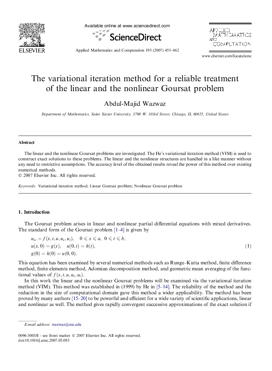 The variational iteration method for a reliable treatment of the linear and the nonlinear Goursat problem