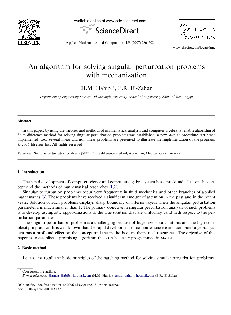 عکس صفحه اول مقاله: An algorithm for solving singular perturbation problems with mechanization An algorithm for solving singular perturbation problems with mechanization