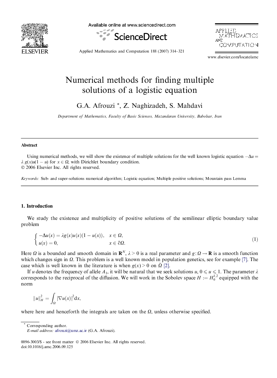 Numerical methods for finding multiple solutions of a logistic equation