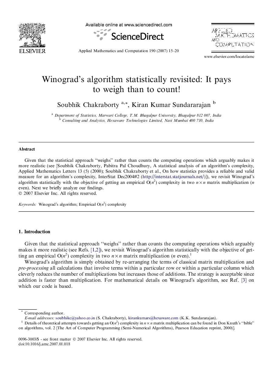 Winograd's algorithm statistically revisited: It pays to weigh than to count!