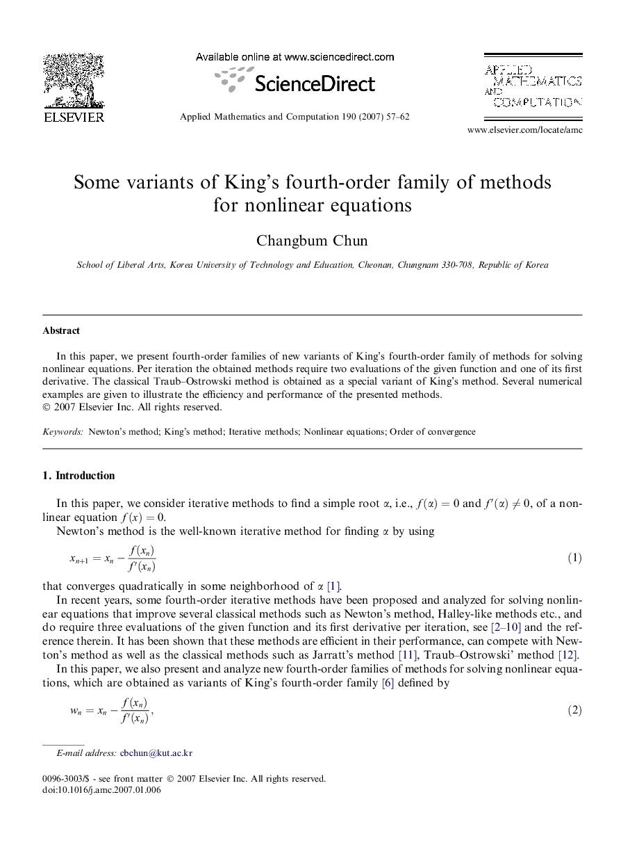 Some variants of King's fourth-order family of methods for nonlinear equations