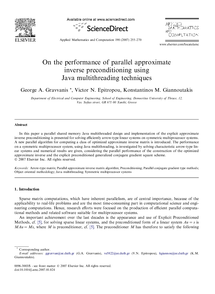 On the performance of parallel approximate inverse preconditioning using Java multithreading techniques