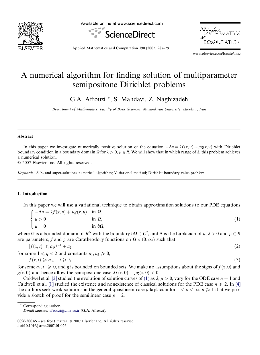 A numerical algorithm for finding solution of multiparameter semipositone Dirichlet problems