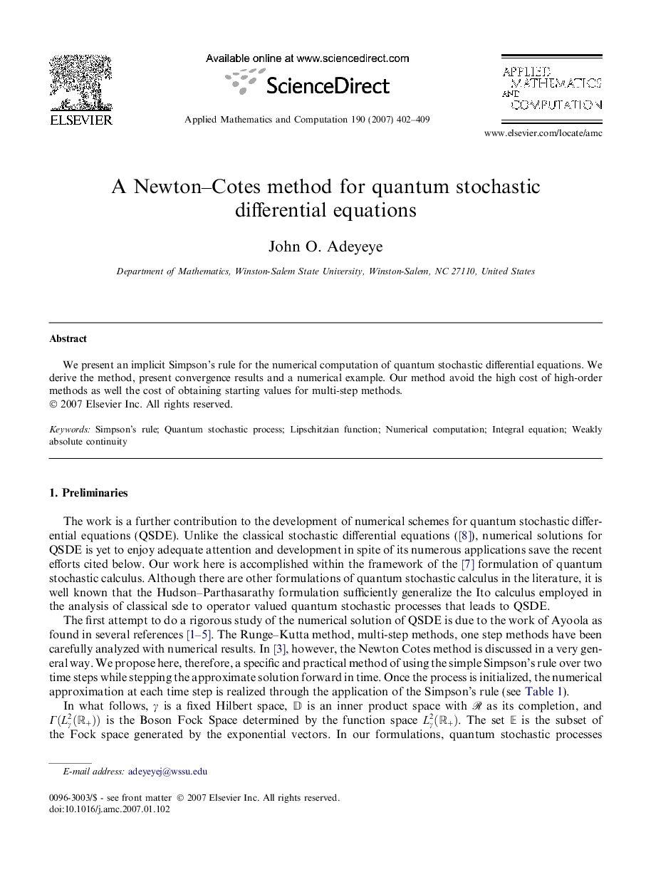 A Newton–Cotes method for quantum stochastic differential equations