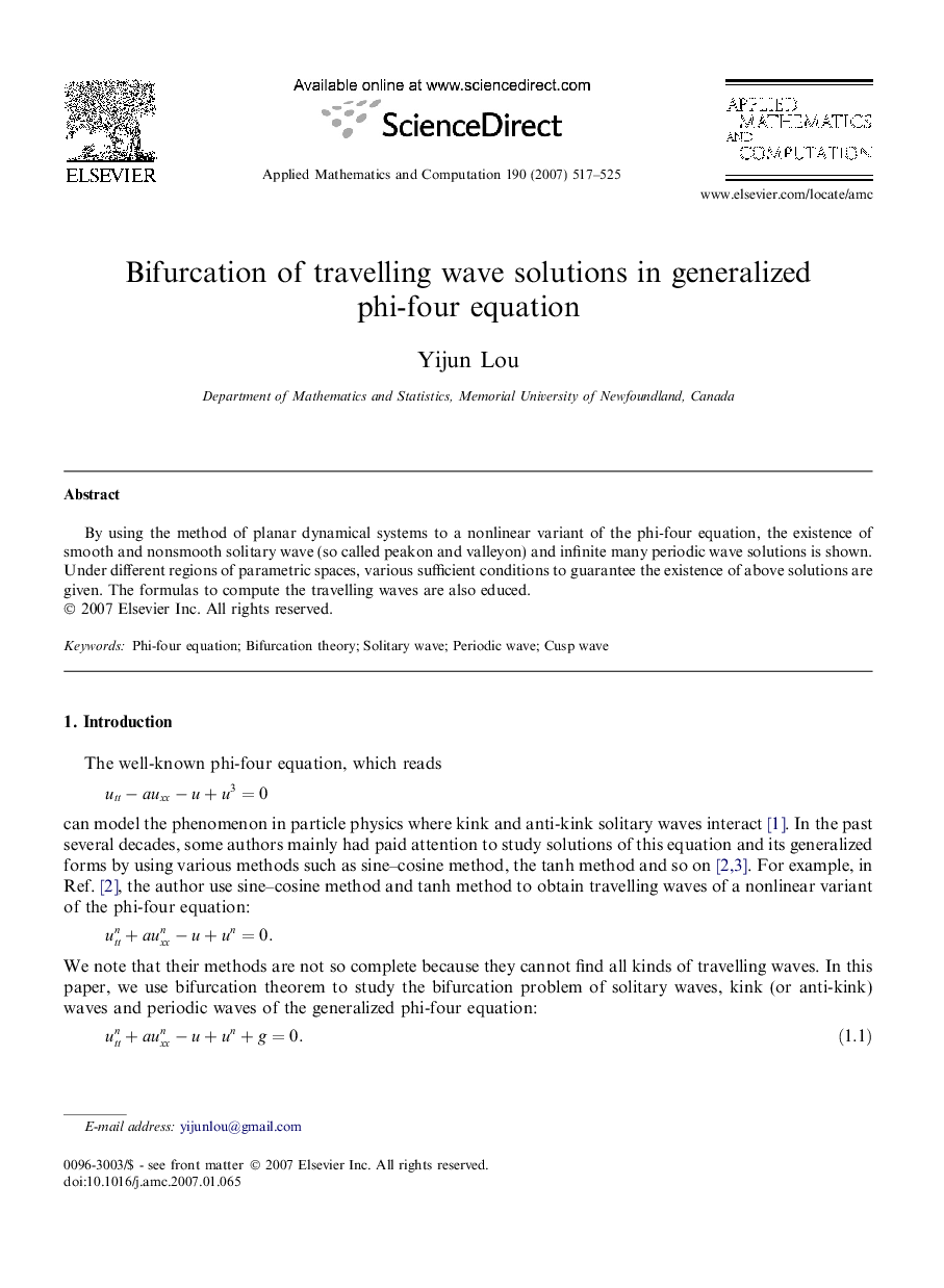 Bifurcation of travelling wave solutions in generalized phi-four equation