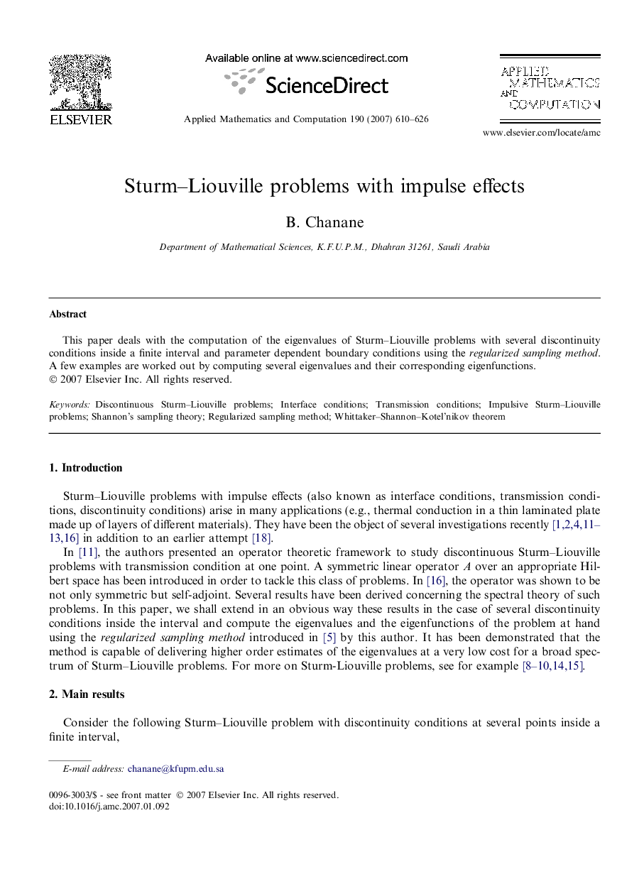 Sturm–Liouville problems with impulse effects