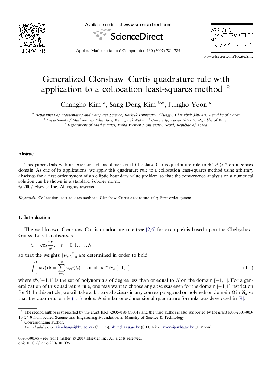 Generalized Clenshaw–Curtis quadrature rule with application to a collocation least-squares method 