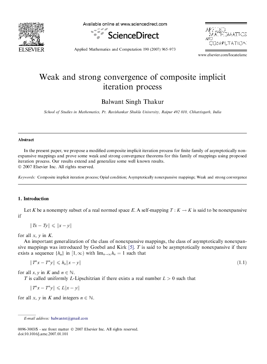 Weak and strong convergence of composite implicit iteration process