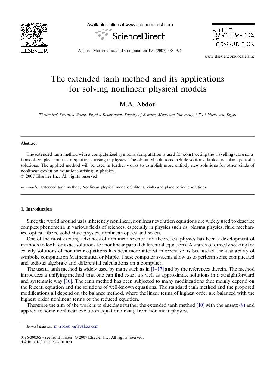 The extended tanh method and its applications for solving nonlinear physical models