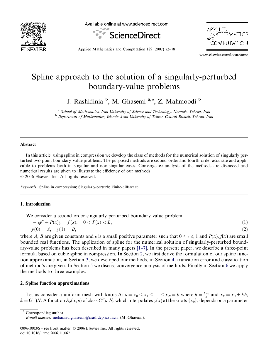 Spline approach to the solution of a singularly-perturbed boundary-value problems