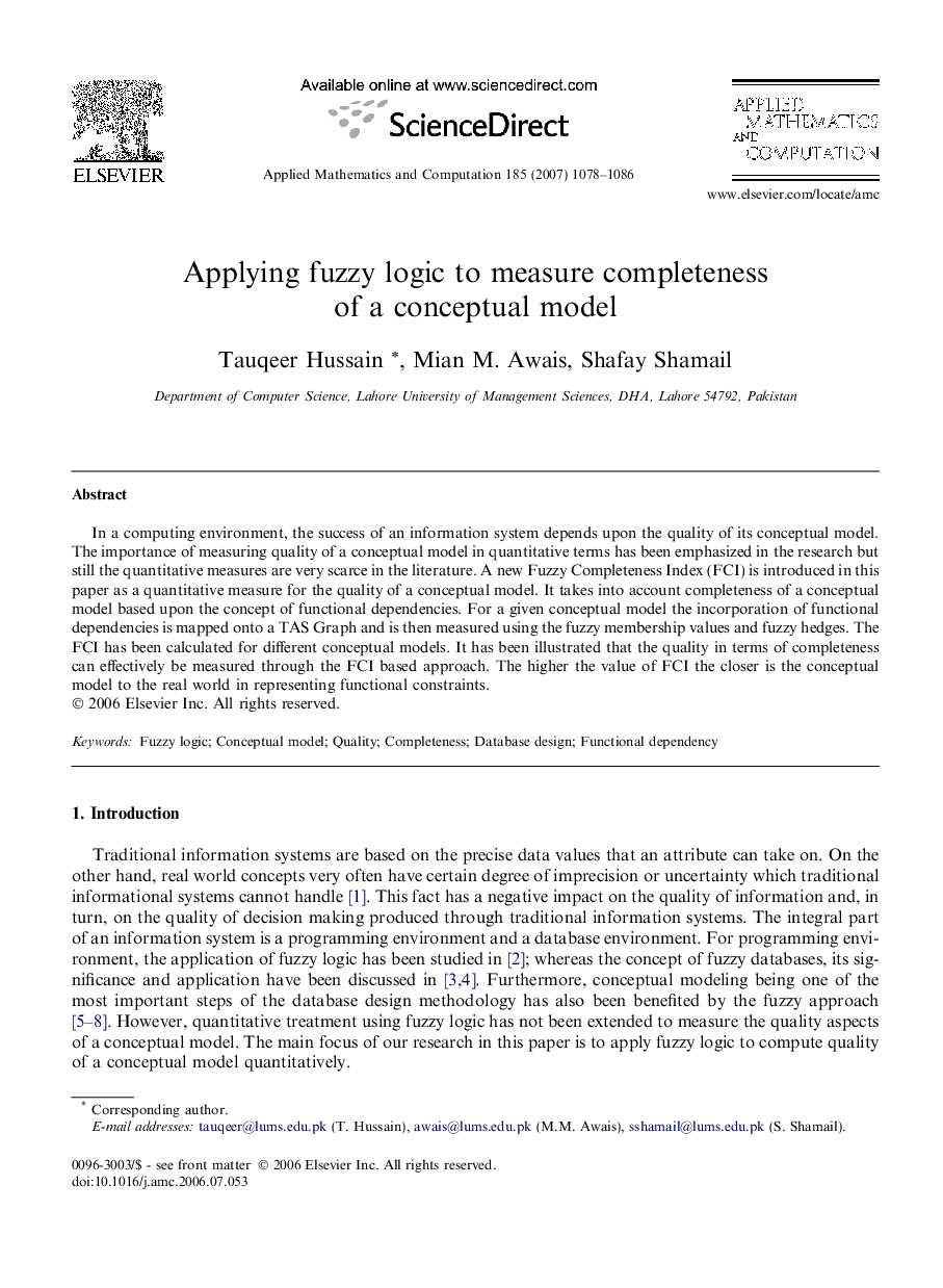 Applying fuzzy logic to measure completeness of a conceptual model