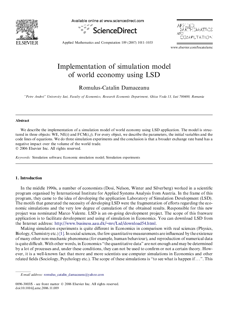 Implementation of simulation model of world economy using LSD