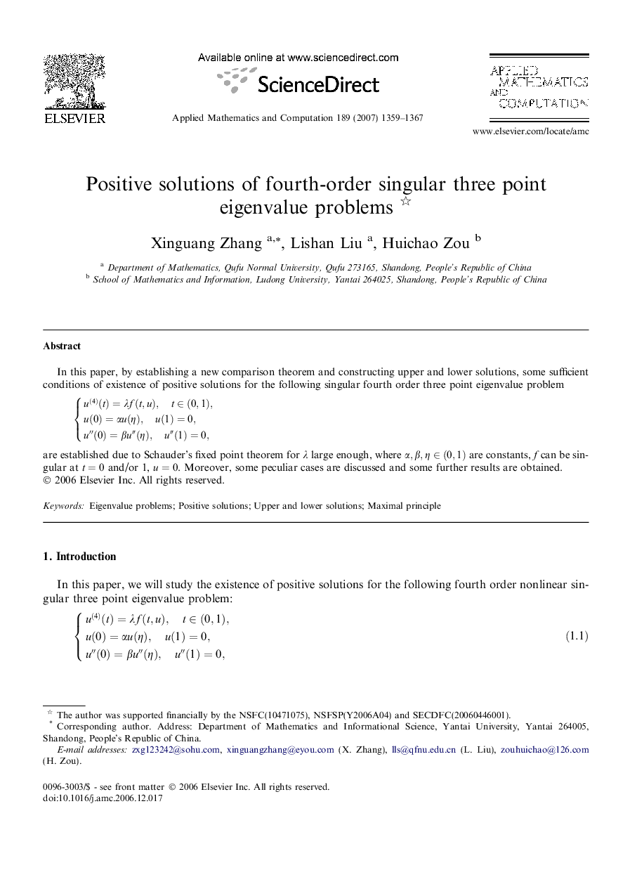 Positive solutions of fourth-order singular three point eigenvalue problems