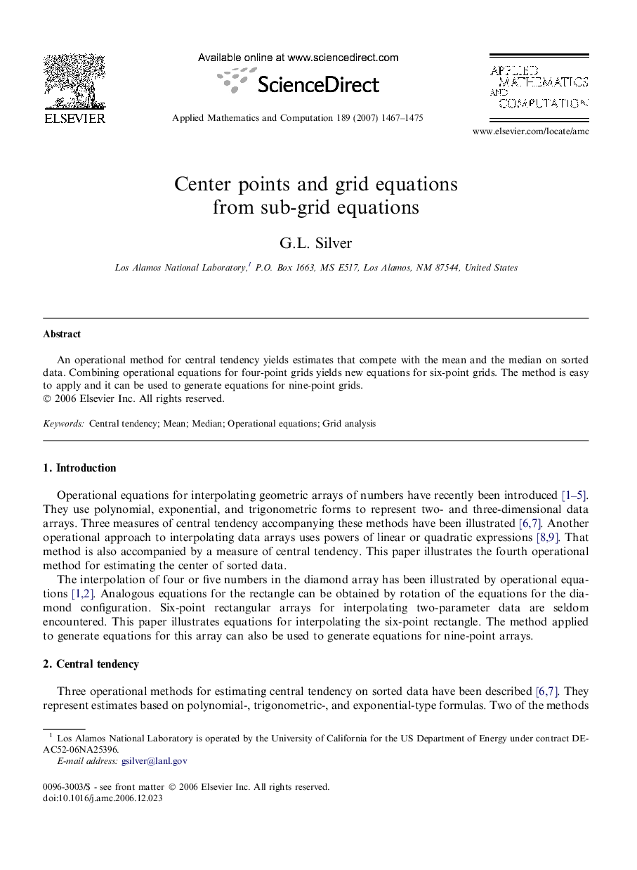 Center points and grid equations from sub-grid equations