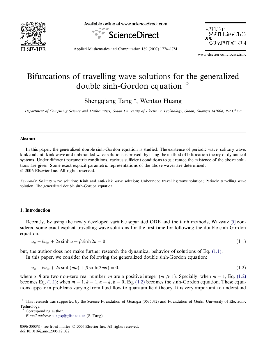 Bifurcations of travelling wave solutions for the generalized double sinh-Gordon equation 