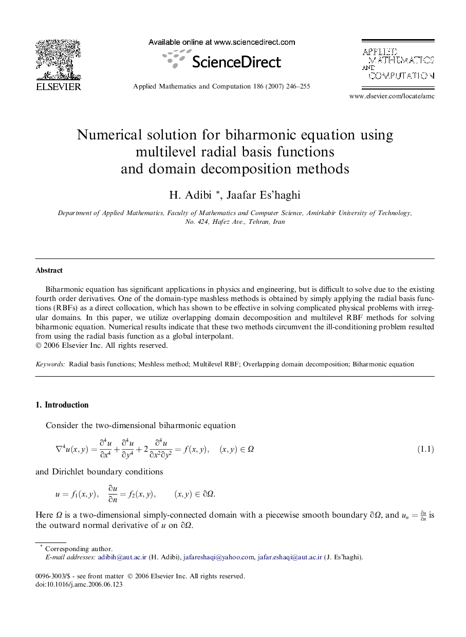 Numerical solution for biharmonic equation using multilevel radial basis functions and domain decomposition methods