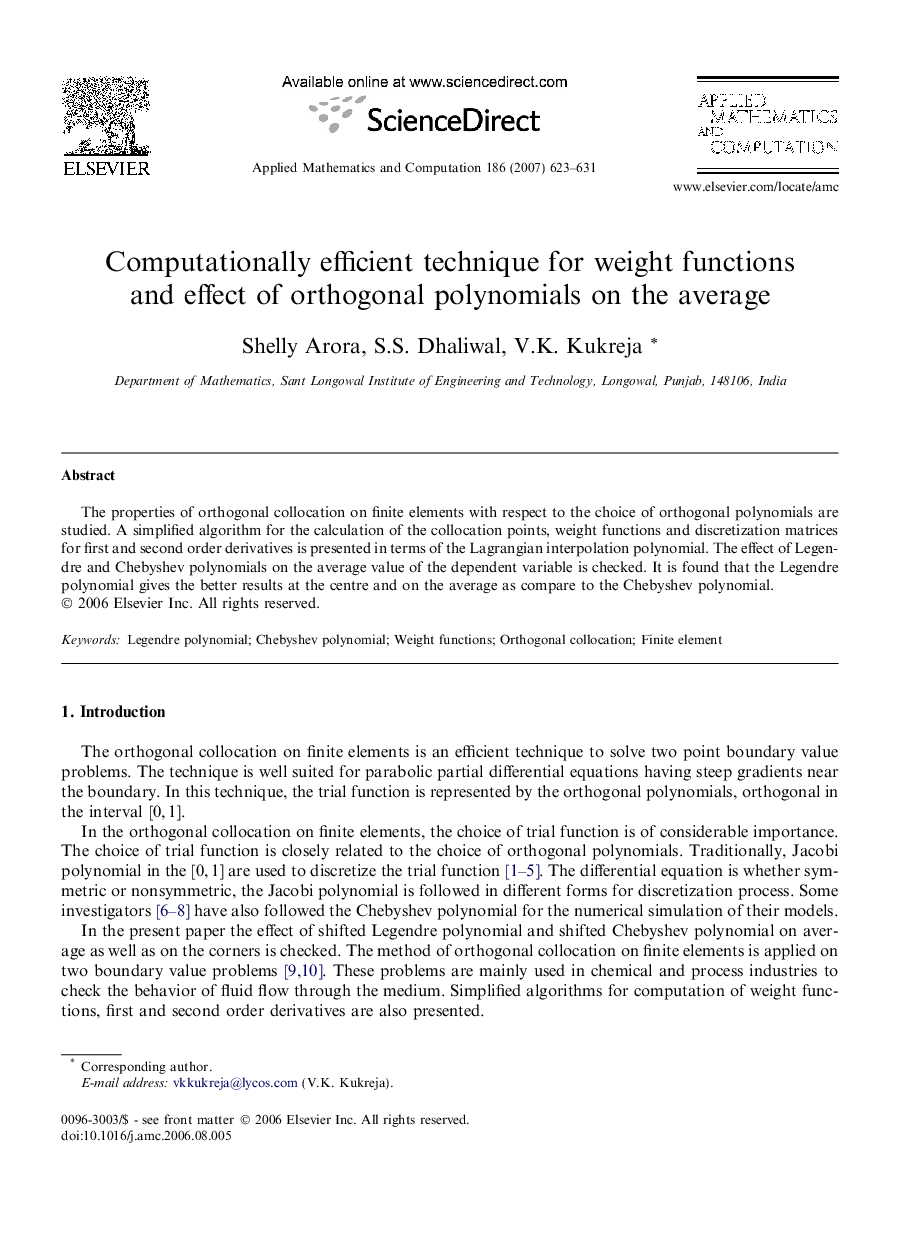 Computationally efficient technique for weight functions and effect of orthogonal polynomials on the average