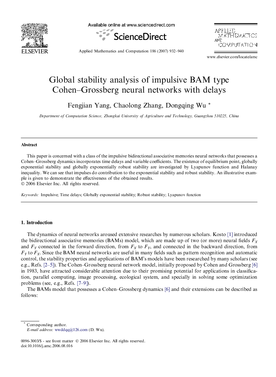 Global stability analysis of impulsive BAM type Cohen–Grossberg neural networks with delays