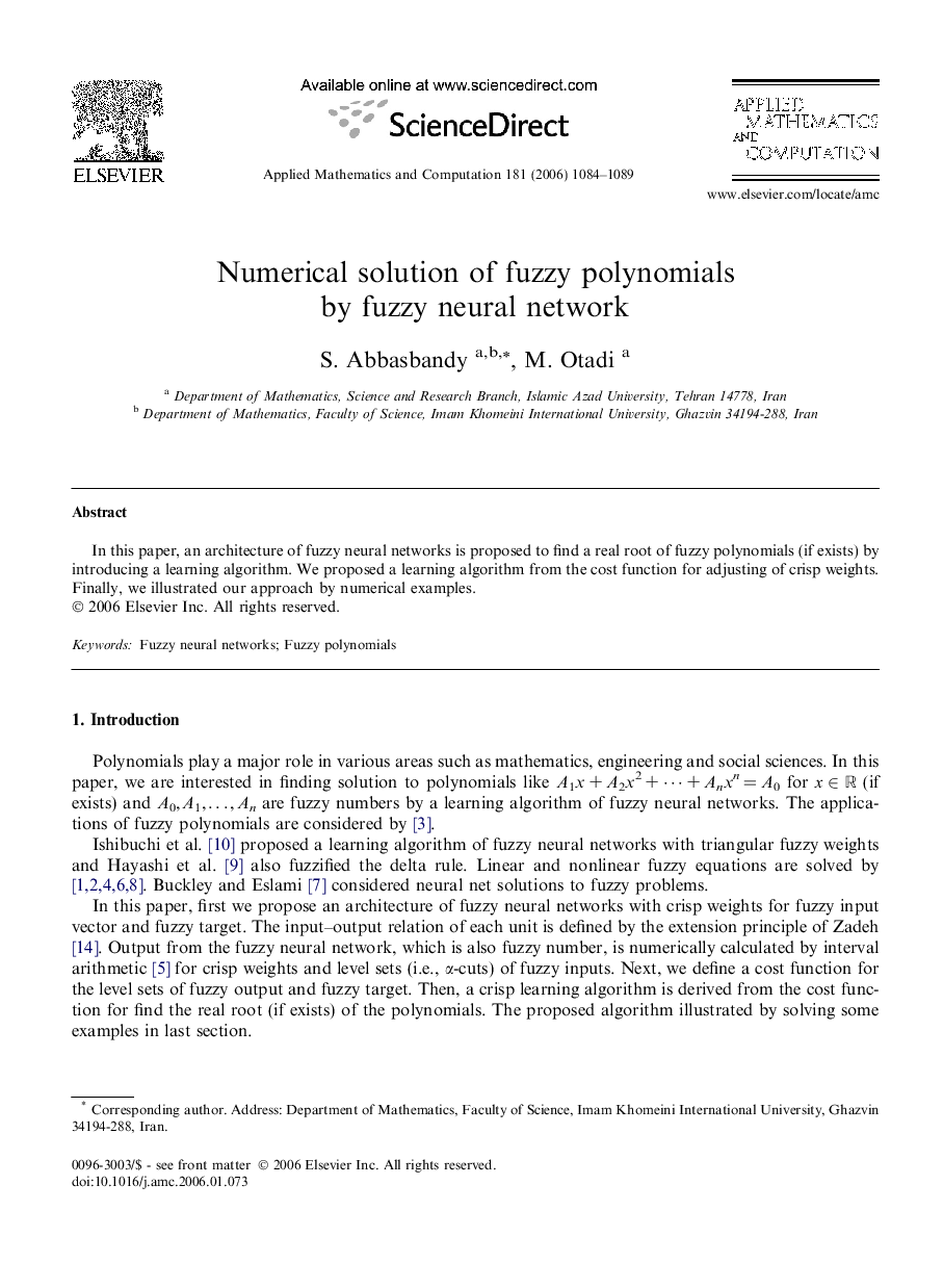 Numerical solution of fuzzy polynomials by fuzzy neural network