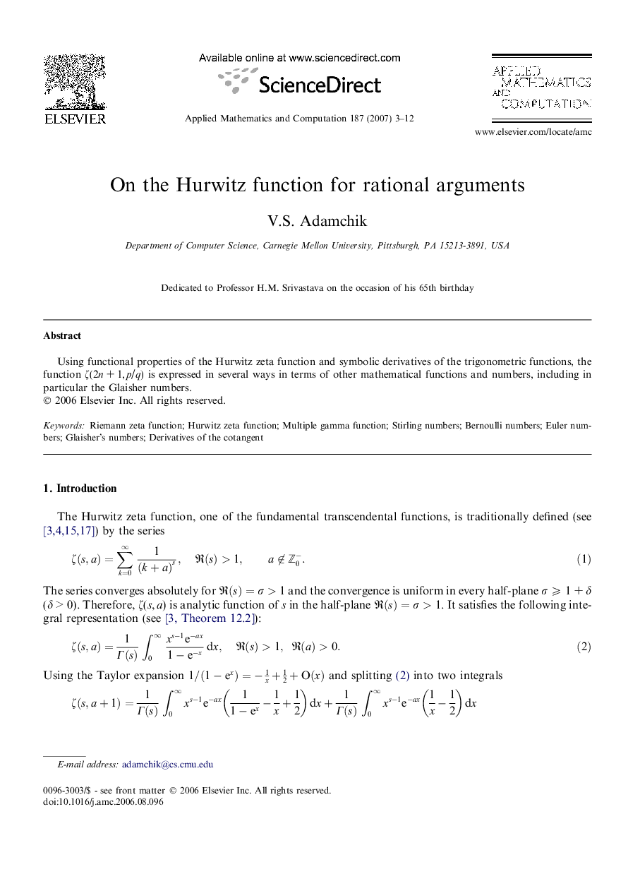 On the Hurwitz function for rational arguments