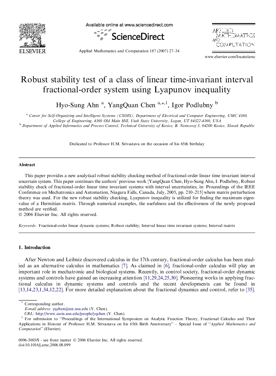 Robust stability test of a class of linear time-invariant interval fractional-order system using Lyapunov inequality