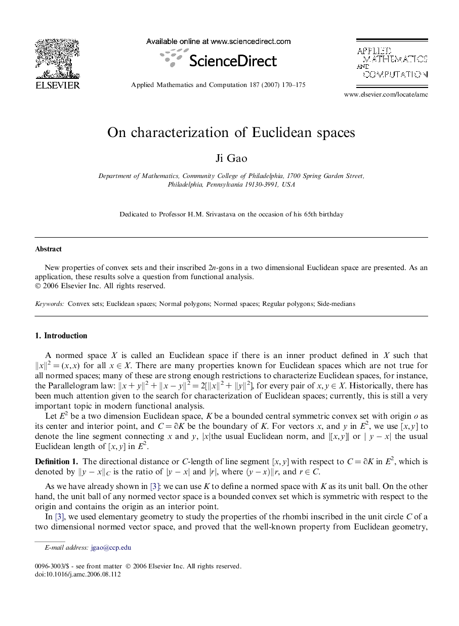 On characterization of Euclidean spaces