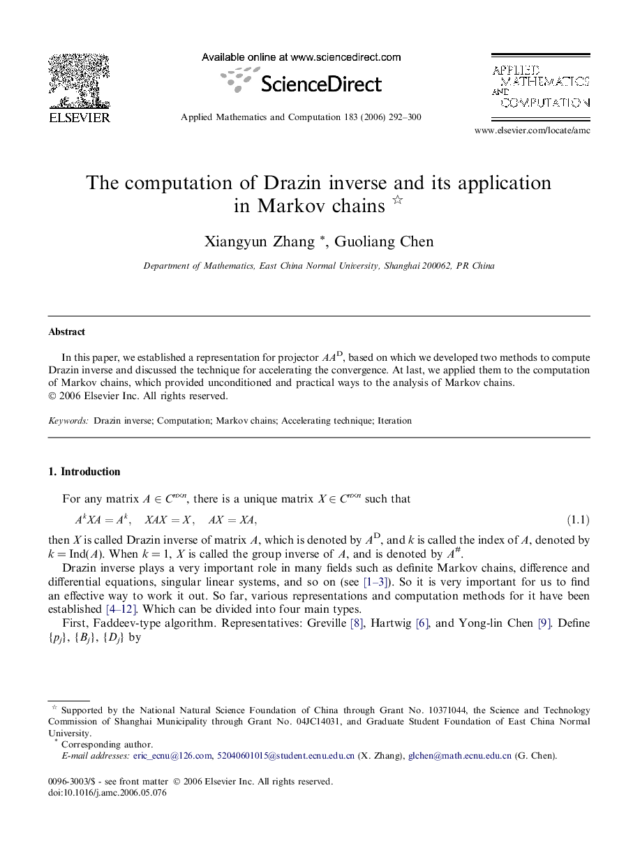 The computation of Drazin inverse and its application in Markov chains 