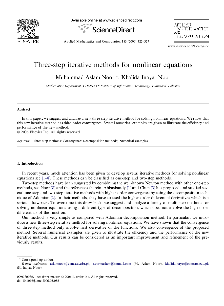 Three-step iterative methods for nonlinear equations