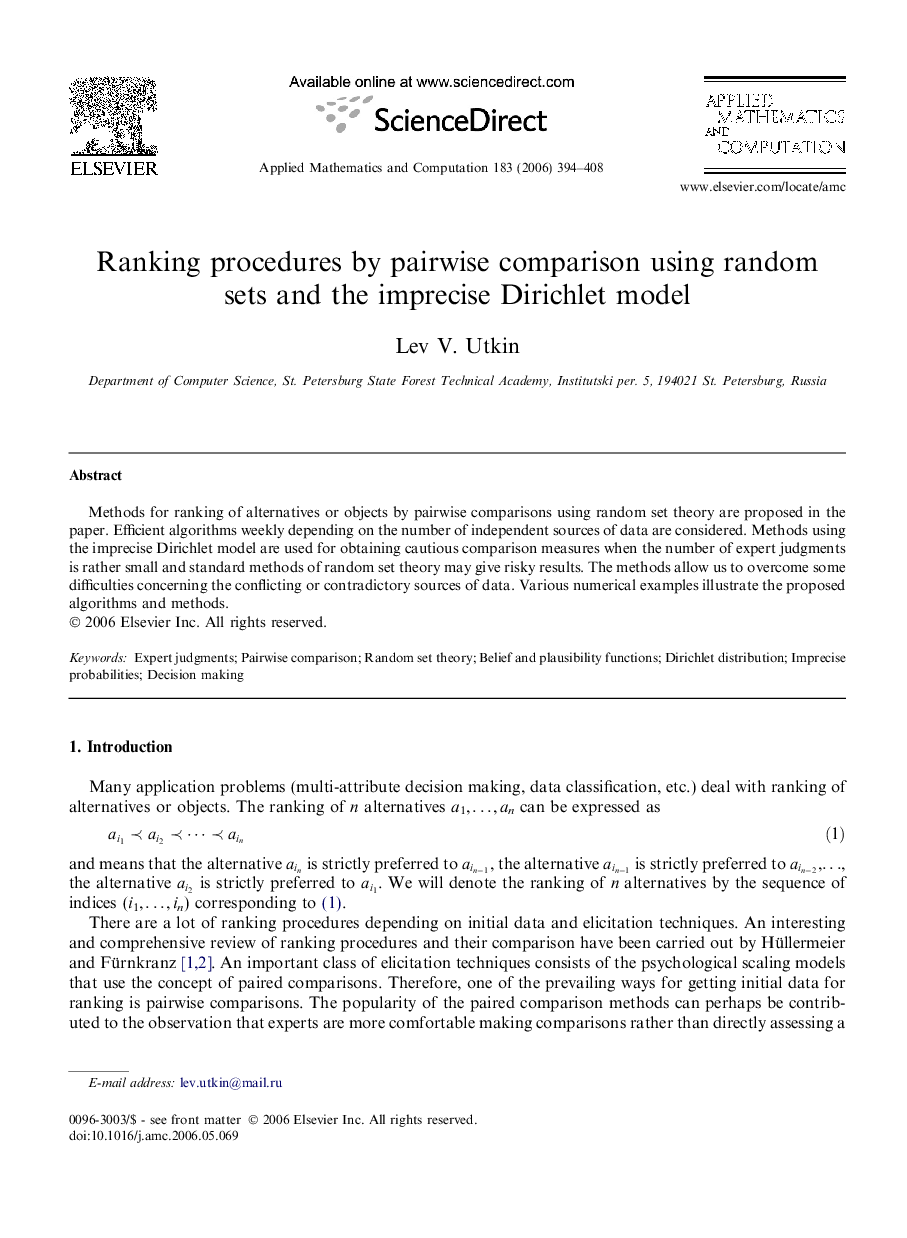 Ranking procedures by pairwise comparison using random sets and the imprecise Dirichlet model