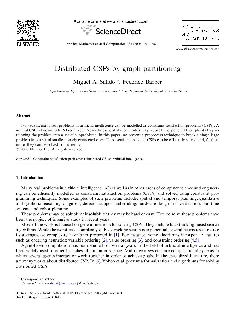 Distributed CSPs by graph partitioning