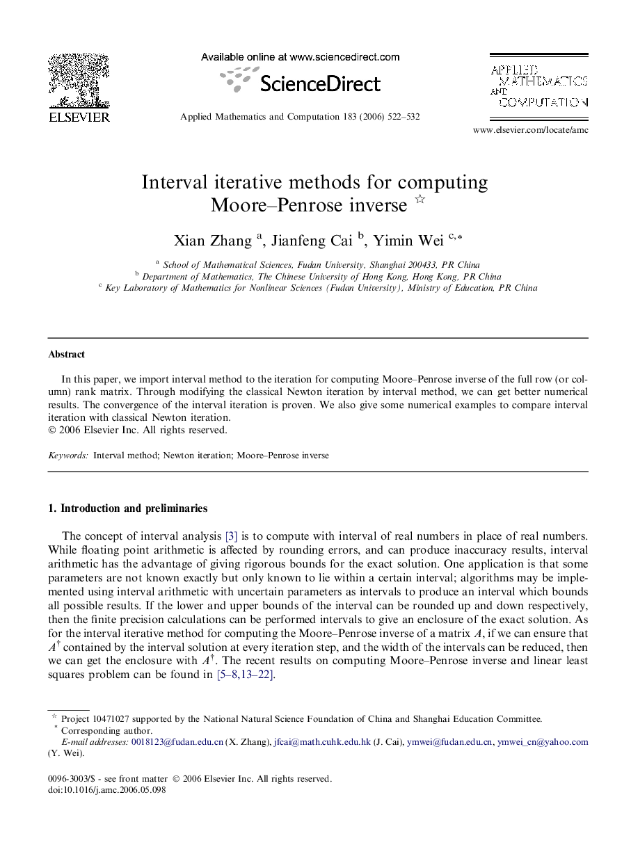 Interval iterative methods for computing Moore-Penrose inverse