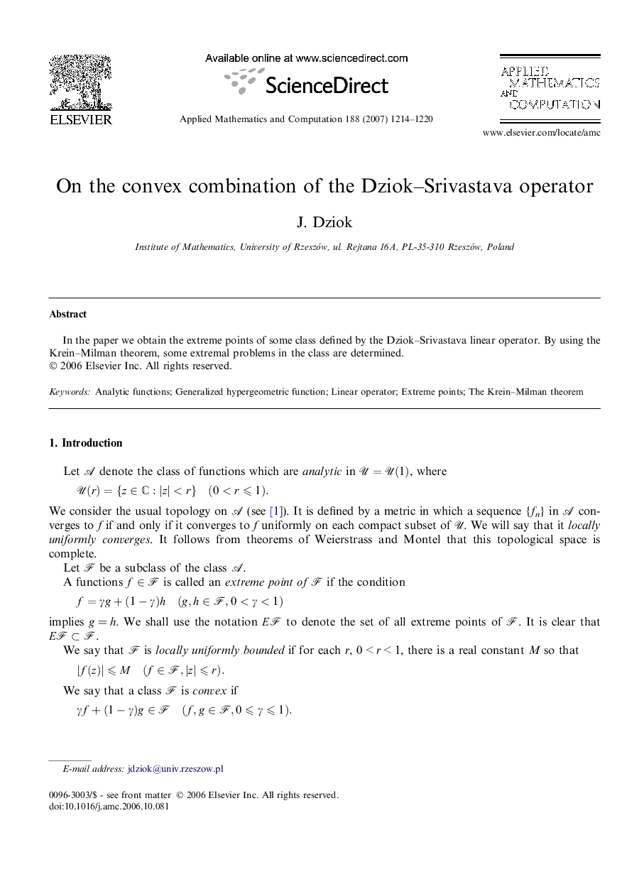 On the convex combination of the Dziok-Srivastava operator