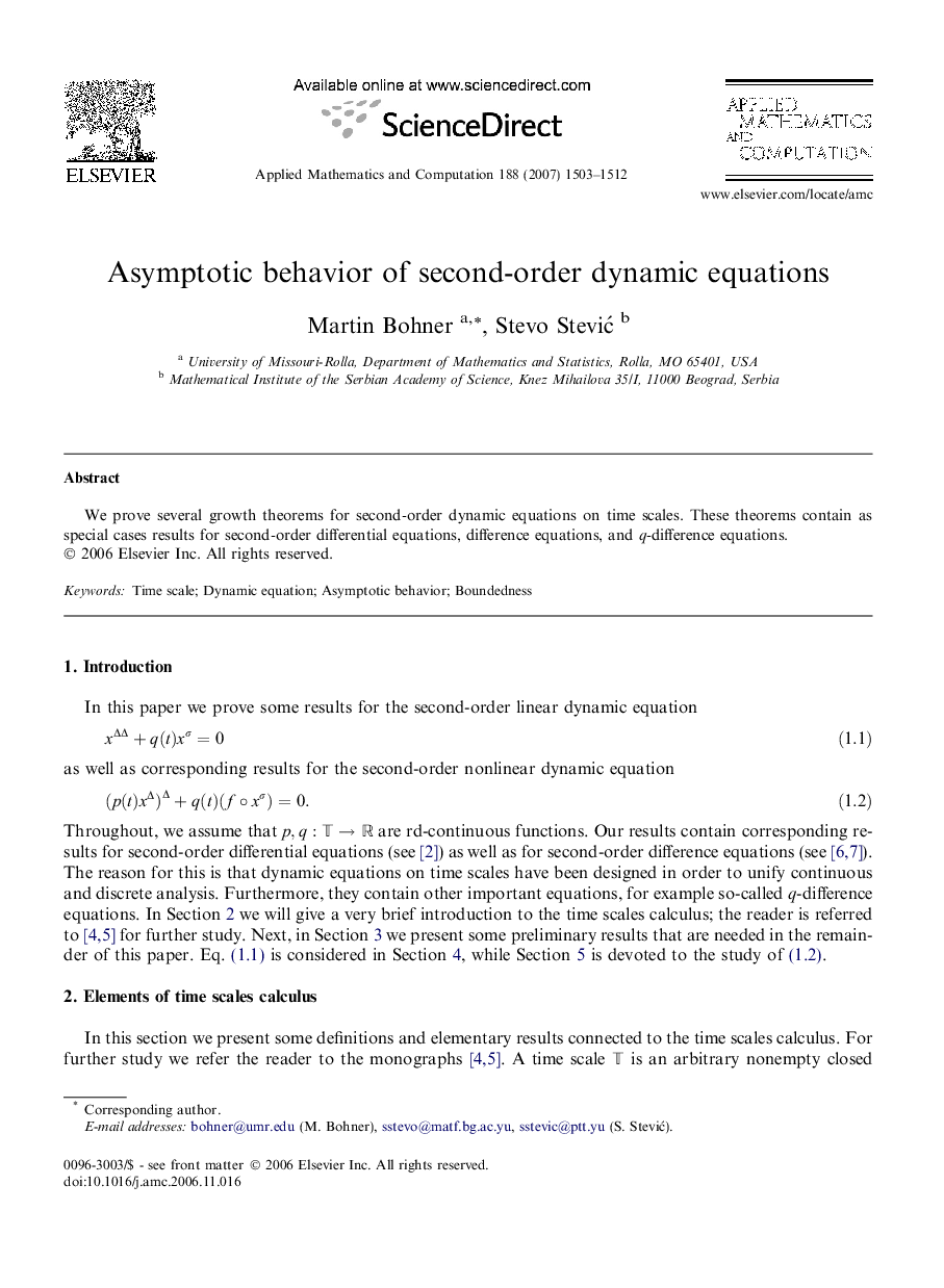 Asymptotic behavior of second-order dynamic equations