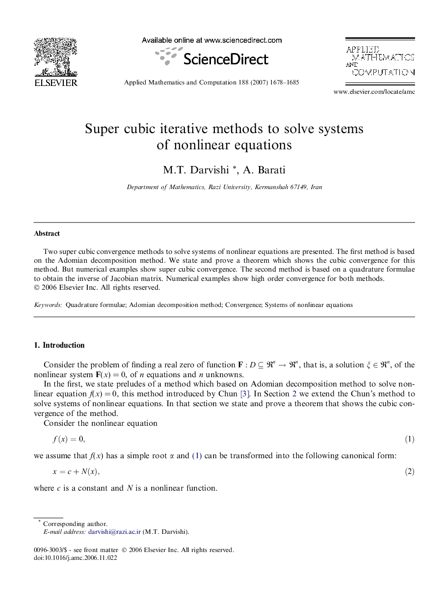 Super cubic iterative methods to solve systems of nonlinear equations