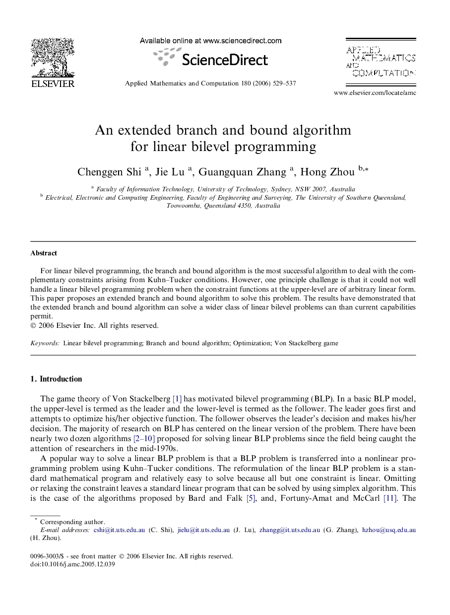 An extended branch and bound algorithm for linear bilevel programming