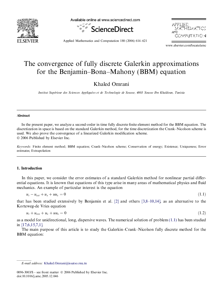 The convergence of fully discrete Galerkin approximations for the Benjamin–Bona–Mahony (BBM) equation