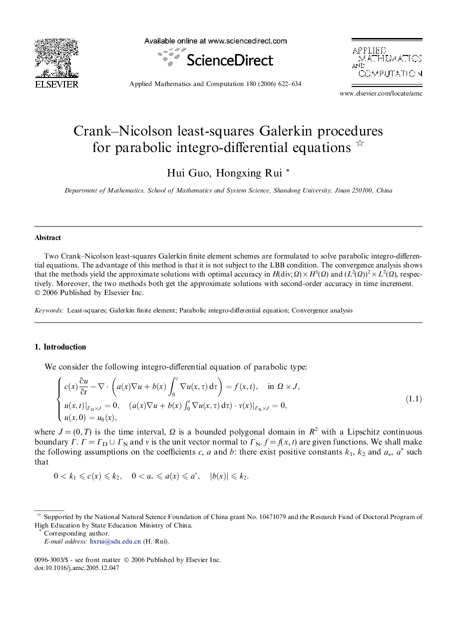 عکس صفحه اول مقاله: Crank-Nicolson least-squares Galerkin procedures for parabolic integro-differential equations Crank-Nicolson least-squares Galerkin procedures for parabolic integro-differential equations
