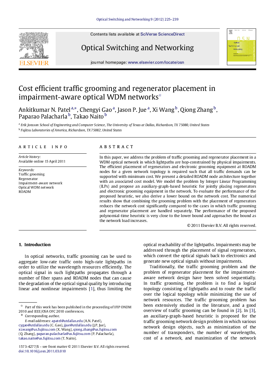 Cost efficient traffic grooming and regenerator placement in impairment-aware optical WDM networks 