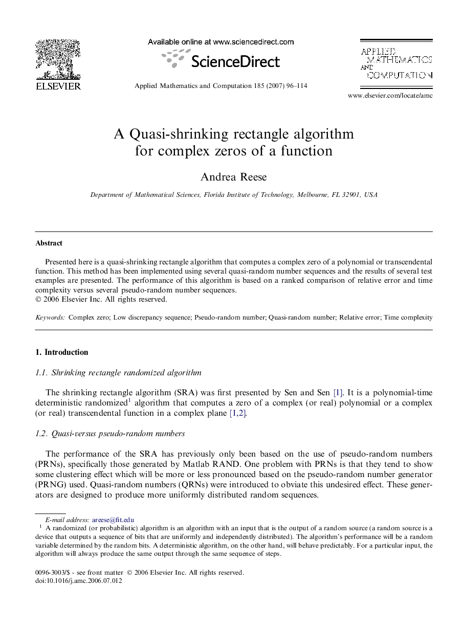 A Quasi-shrinking rectangle algorithm for complex zeros of a function