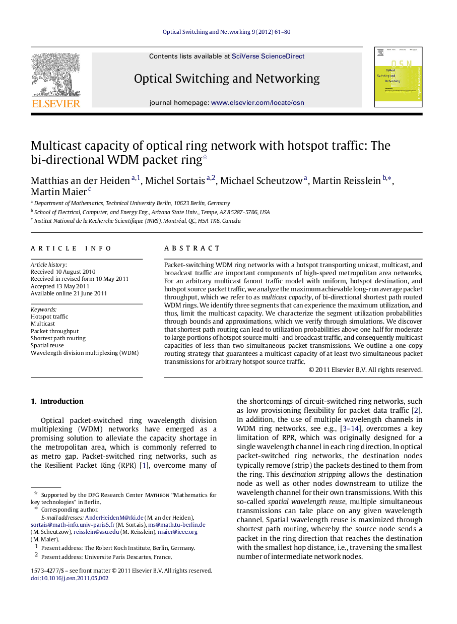 Multicast capacity of optical ring network with hotspot traffic: The bi-directional WDM packet ring 