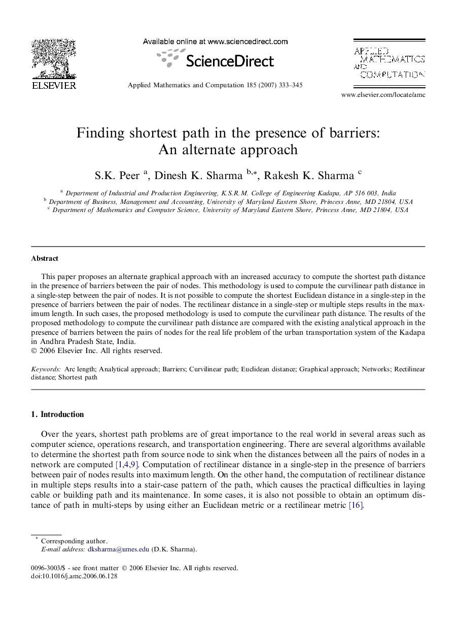 Finding shortest path in the presence of barriers: An alternate approach