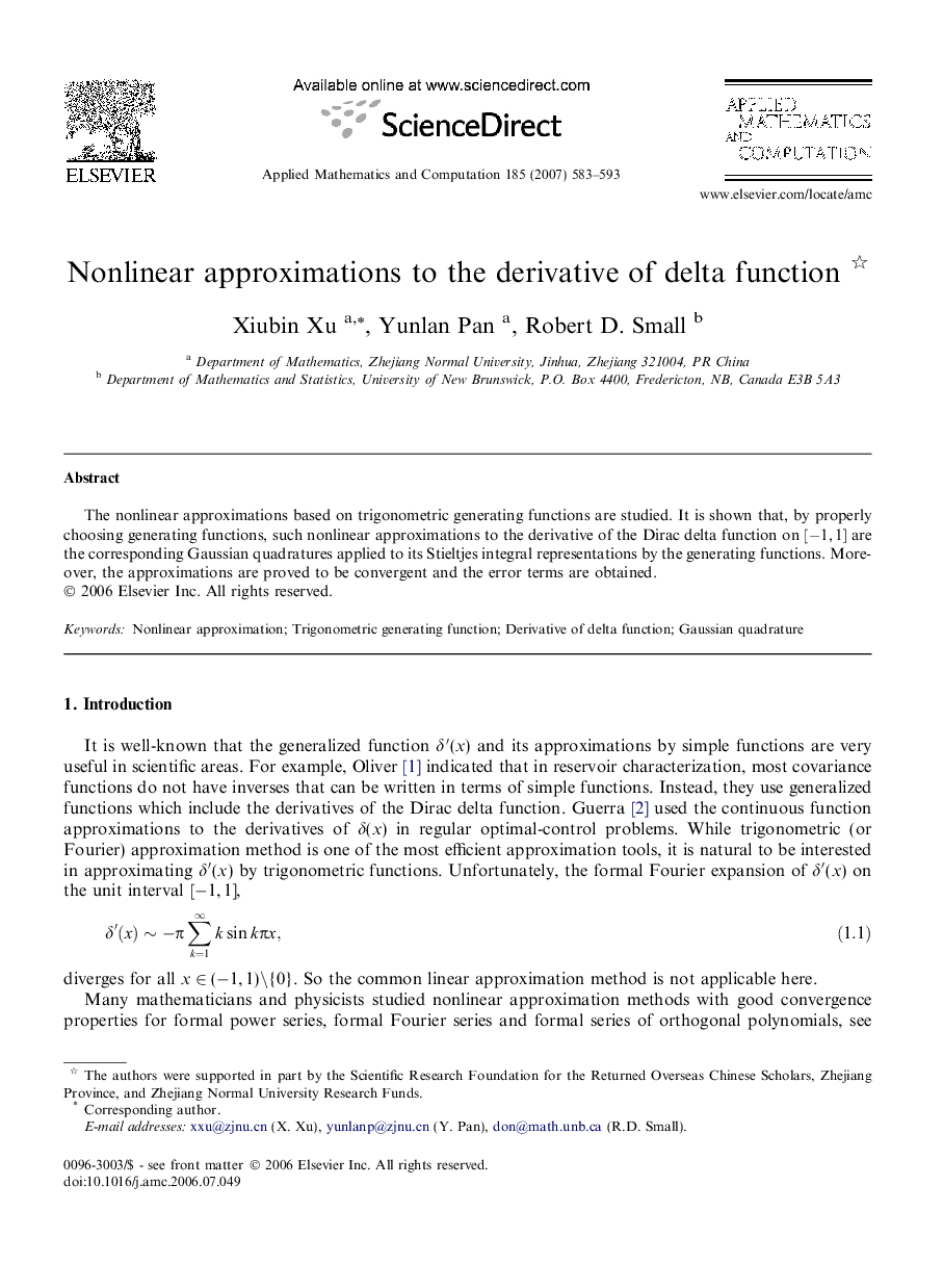 Nonlinear approximations to the derivative of delta function 