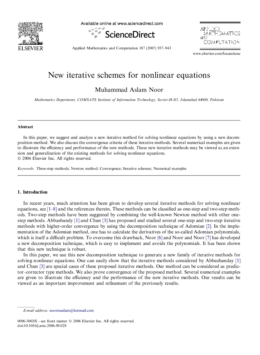 New iterative schemes for nonlinear equations