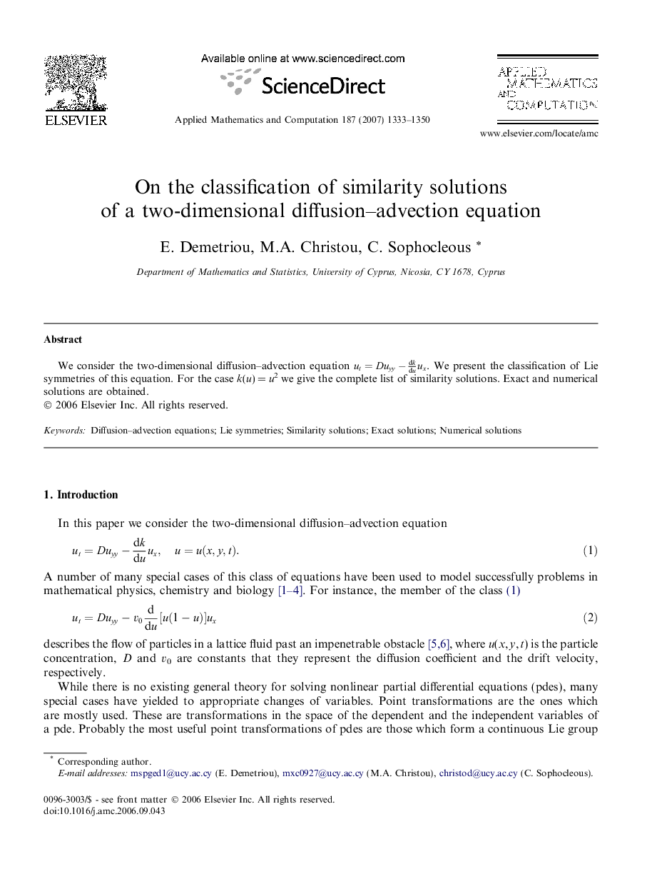 On the classification of similarity solutions of a two-dimensional diffusion-advection equation